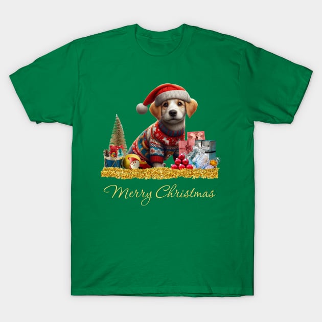 Merry Christmas Puppy T-Shirt by The Artful Barker